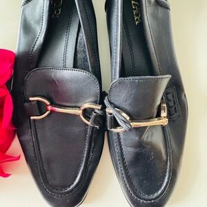 Genuine  leather Zara ✅ black flat shoe loafers gold buckle